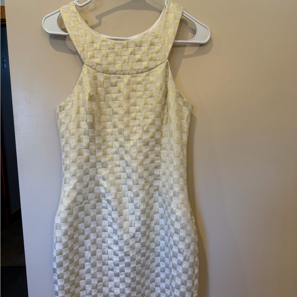 Lilly Pulitzer Cream and Gold Checkered Mini Dress